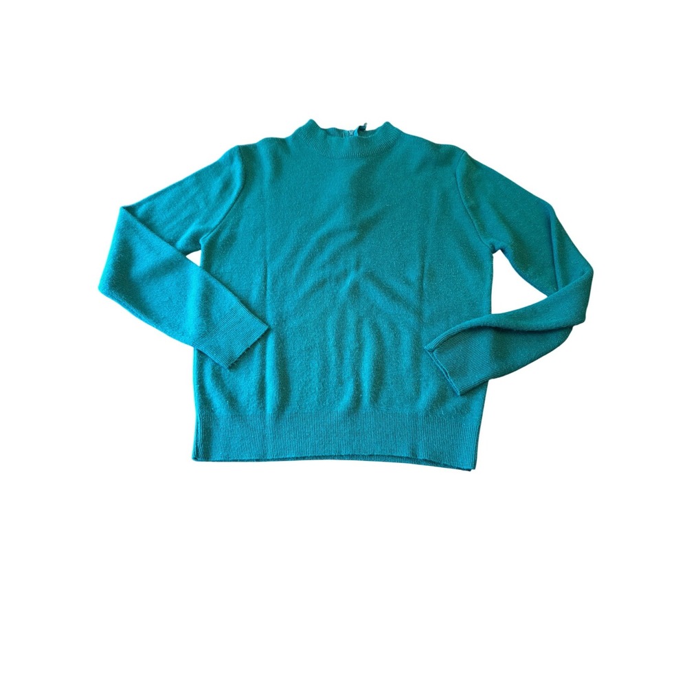 Sweetree Sweater Teal Green Vintage Mock Neck Orlon Acrylic Mod‎ Back Zip Knit